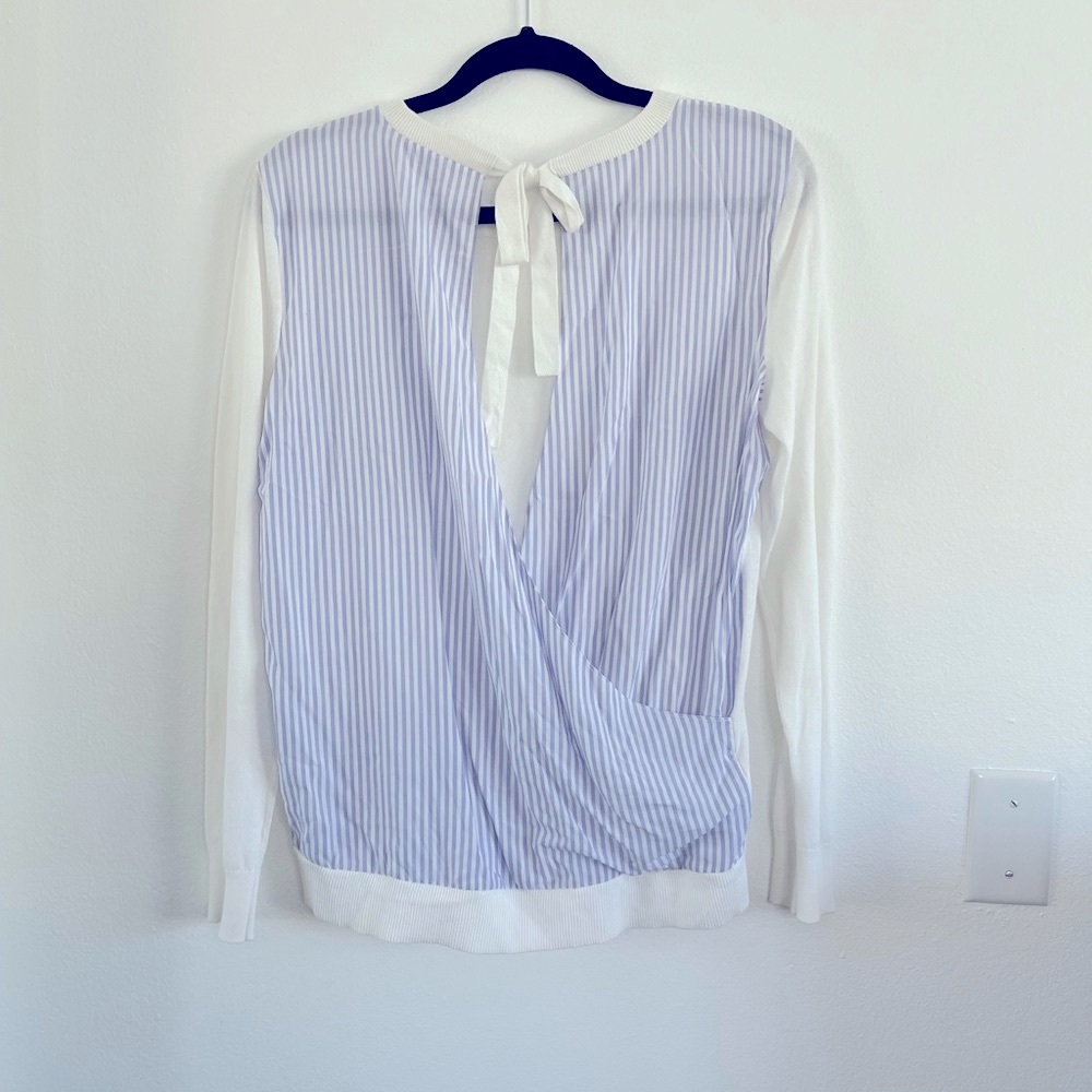 Loft White and Blue Long Sleeve Top